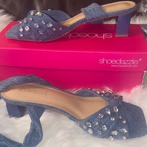 Denim studded wrapped mule
